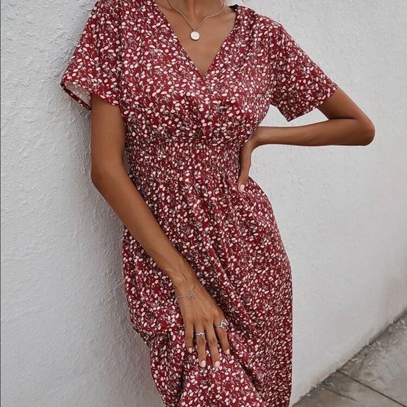 Boho floral print wrap A line dress - Picture 6 of 7